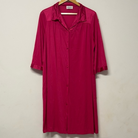 Vanity Fair Hot Pink Satin Slip Midi Dress Pajama Sleep Robe - Picture 1 of 7